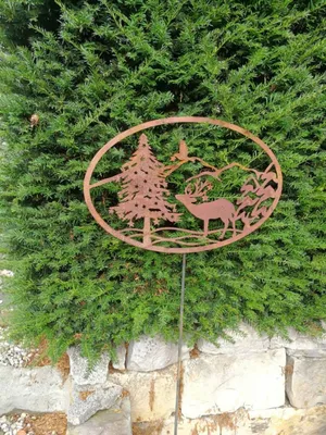 Produktbild von Edelrost Gartenstecker Wandbild Winterlandschaft Hirsch