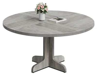 Imagen del producto de Mesa redonda para comedor de 120 cm de diámetro, ideal para 4-6 personas, mesa de cocina con patas curvadas, color gris