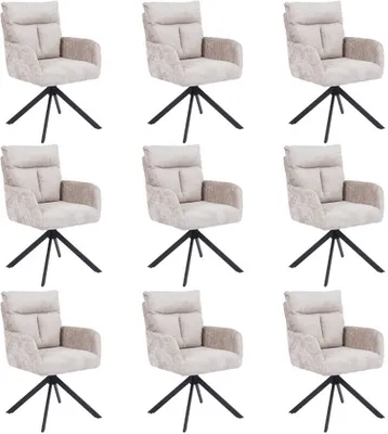 Produktbild von HOME DELUXE Esszimmerstuhl mit Armlehne ALUNA Chenille - 9er Set Beige I Küchenstuhl, Polsterstuhl, Designstuhl, Armlehnstuhl, Armlehne, Lehne, Gepolstert, Edel, Modern, Retro, Hochwertig, Weich, Stilvoll, Pflegeleicht, Wohnzimmer, Drehfunktion