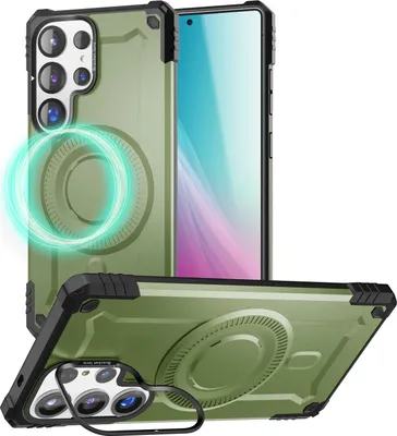 Produktbild von NALIA Magnetische Panzerhülle für Samsung Galaxy S25 Ultra – für MagSafe & Kamera-Stand – GRANITE (Outdoor) – Marke aus Berlin – Armor Titan Grün