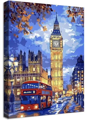 Productafbeelding van Canvasprint van een Londens stadsbeeld, met de iconische rode dubbeldekkerbus, ingelijst, 40x60 cm