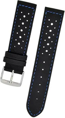 Produktbild von Uhrenarmband Kalbleder Leder schwarz mit blauer Naht 20mm Dornschließe