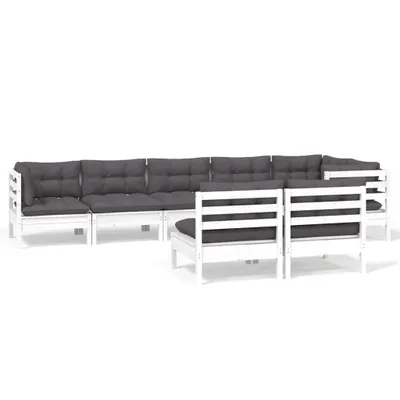 Produktbild von 8-tlg. Garten-Lounge-Set mit Kissen Weiß Kiefer Massivholz