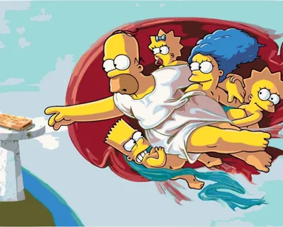 Produktbild von Gemälde nach Zahlen mit Rahmen Die Simpsons als Erschaffung von Adam 50x40 cm