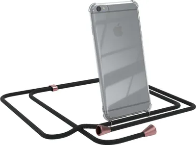 Produktbild von EAZY CASE Handykette kompatibel mit Apple iPhone 6 / 6S, Handyhülle mit Umhängeband, Handykordel, Schutzhülle Clear, Band in Schwarz