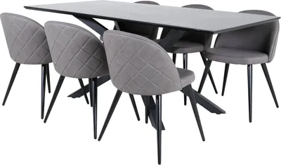 Image de PiazzaBLBL ensemble table, table noir et 6 Velvet Stitches chaises gris.