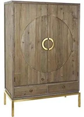 Schrank, 2 Türen, 2 Schubladen, Pappelholz/Metall, 120x50x175 cm, braun/gold