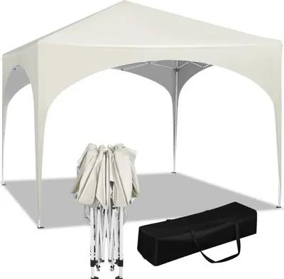 Produktbild von WOLTU Pavillon Pop-Up wasserdichter Faltpavillon Sonnenschutz Event Gazebo Gartenpavillon auf Terrasse Camping Festival mit Halbmonddach Pagodenzelt des Halbkreises aus Oxford Metallrahmen 3x3m Beige
