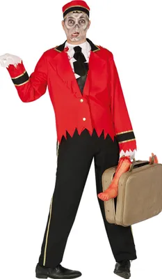 Produktbild von Zombie-Nachtportier Herrenkostüm Halloween-Kostüm rot-schwarz