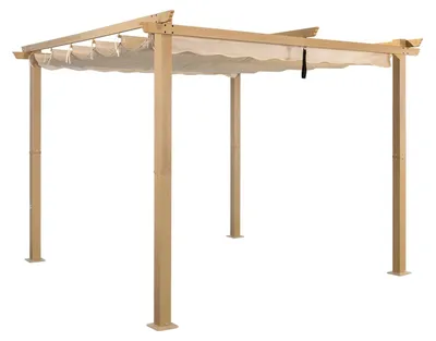 Obrázek produktu pro Pergola s hliníkovou konstrukcí - střecha z polyesteru, výsuvná, barva béžová - rozměry 3 x 3 metry - voděodolná - zastřešení zahrady - altán