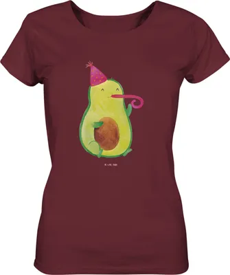Produktbild von Mr. & Mrs. Panda Oberteil Damen Avocado Feier Größe S - Burgundy - Geschenk, Basic Shirt, Fete, Gute Laune, T-Shirt Kurzarm, Party, Mit Print, Geburtstag, Kurzarmshirt