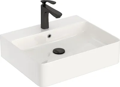 Produktbild von CASAMO Waschbecken Keramik Hängewaschbecken Waschtisch Gebogenes Design 50 x 42 cm Weiß Hochglanz