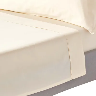 Produktbild von HOMESCAPES Bettlaken ohne Gummizug creme 100% Bio Baumwolle, 230 x 255 cm