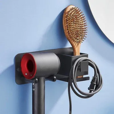 Produktbild von Leichter Aluminium-Wandhalter für Raumeinrichtung, Wandmontage ohne Bohren, mit Zubehörhalter für Kabel und Styling-Accessoires, Schönheits- und Badkamer-Organiser aus Aluminium.