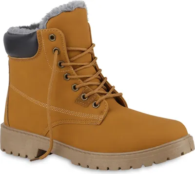 Produktbild von VAN HILL Herren Warm Gefütterte Worker Boots Bequeme Profil-Sohle Schuhe 840855, Farbe: Hellbraun, Größe: 42