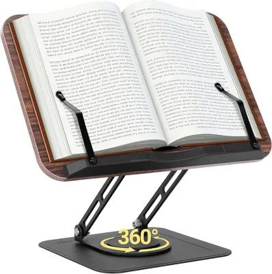 Zdjęcie produktu dla Drewniany stojak na książki, 34x23 cm, regulowany, obrotowy 360°, składany, do kuchni