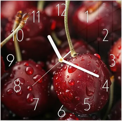 Produktbild von Wanduhr aus Glas mit Motiv Reife Kirschen- 30 x 30 cm - inkl. Aufhängesystem