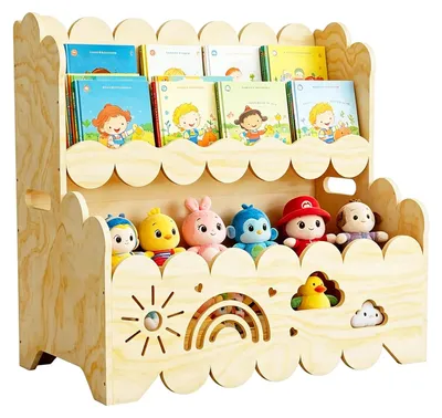 Kleines Montessori-Bücherregal aus Holz, 2 Ebenen, 57x32x56 cm