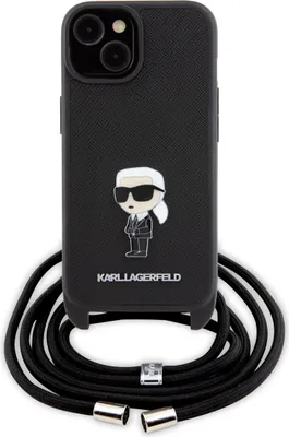 Produktbild von Karl Lagerfeld iPhone 15 & 14 Plus TPU Hardcase - Saffiano - Ikonik Metal Pin - Crossbody - Black
