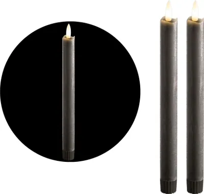 Produktbild von Stabkerzen LED mit Timer GRAU 2er indoor mit 6 Stunden Timer - ECHTWACHS 23cm Höhe für Kerzen 2,2cm Durchmesser 2 AAA Batterien notwendig LED Stabkerzen flackernde Flamme bewegliche Flamme
