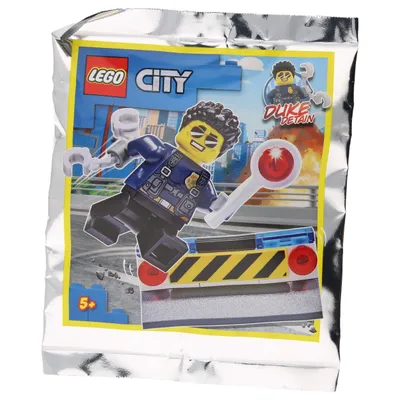 A sealed foil bag containing a LEGO City toy set.
