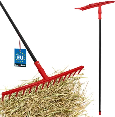 Produktbild von KOTARBAU® Heurechen 54 cm mit Aluminiumstiel 1,5 m Extra Click Laubrechen Kunststoff 14 Zinken Rechen für Garten Laubbesen Heuharke Kunststoff Rot & Schwarz