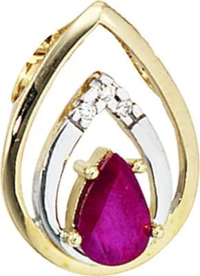 Produktbild von Anhänger mit Rubin Tropfen 3 Diamanten Brillanten 585 Gold Gelbgold Damen