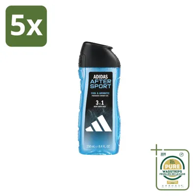Obrázok produktu pre 5 kusov gélu na sprchu a šampónu 2 v 1 Adidas After Sport - 250 ml - balenie