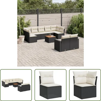 Produktbild von The Living Store 10-tlg. Garten-Sofagarnitur mit Kissen Schwarz Poly Rattan