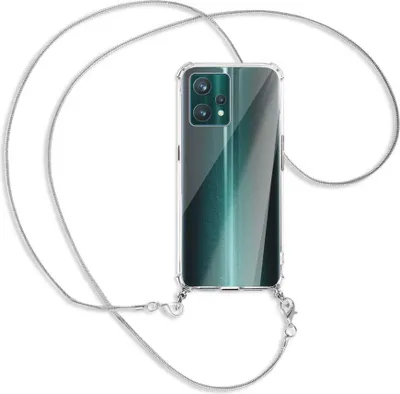 Produktbild von Handykette Backcover-Schutzhülle mit Band (Metall silberfarben) für Realme 9 Pro Plus 5G - silberfarbene Kette Snake