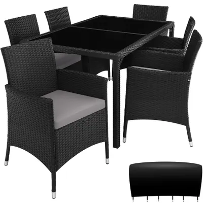 Image de Salon de jardin 6 places avec housse de protection - noir/gris