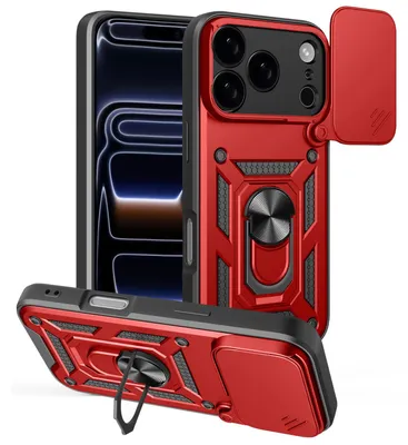 Produktbild von Hülle für iPhone 17 Pro Magnetische Ring Ständer Halter Dia Kameraschutz TPU Bumper Silikon Schutzhülle Rot