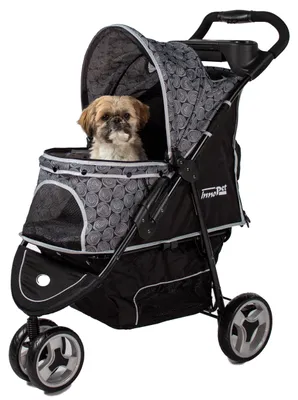 Produktbild von Hundebuggy Katzenbuggy für Reisen Innopet Allure Onyx -stilvoller Katzenbuggy 360° Schwenkrad vorne einhändig faltbar mit Aufbewahrungskorb 2 Sicherheitsleinen pannensichere Räder Haustierwagen