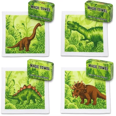 Image de Serviette magique - Coton - Dinosaure - Set de 4 - 30 x 30 cm