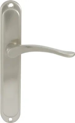 Produktbild von DOMINO Türgriff Blind Drückergarnitur | Langschildgarnitur | Türklinke für Zimmertür, Bürotür, Kellertür & Innentür | L-Form | Türbeschläge aus Aluminium | Nickel Türdrückergarnitur | BALLEN M9