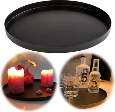 Produktbild von LS-LebenStil Metall Deko Tablett Rund Ø35cm Schwarz Dekoteller Kerzentablett Servierteller Kerzenschale Kerzenteller Platzteller Serviertablett