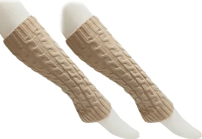 Produktbild von Damen Einfarbig Winter Warm Zopfmuster Beinwärmer Gestrickt Häkeln Lange Socken-Beige