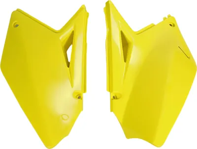 Image de Carénage latéral UFO PLAST, en deux parties, pour Suzuki RM-Z 250 cm³, années 2007 à 2009, couleur : jaune clair, OEM 01-26