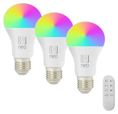 Obrázok produktu pre Sada 3xSmart LED žiaroviek Immax NEO LITE E27 11W RGB+CCT, stmievateľné, Zigbee3.0 + diaľkové ovládanie