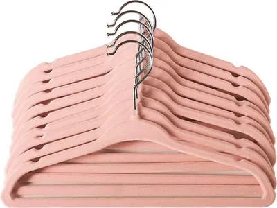 Produktbild von OKWISH Kleiderbügel 10 Stück, Samt Kleiderbügel Rutschfester Filz Bügel -Platzsparende, Premium Schwarzer Anzugbügel, 360° Drehbarer Haken Rosa