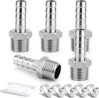 Image de Raccords de tuyau d'air en acier 304, 25 mm (raccord mâle) x 1/2" (filetage MBSP) avec 10 bouchons à vis pour tuyau