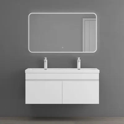 Immagine prodotto di doporro Mobile Bagno sospeso 120x48x55cm, Mobiletto per Bagno con Lavabo Doppio e Specchio LED, Bianco opaco, Seria Botanica