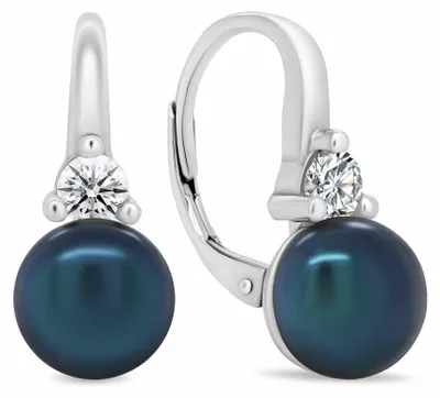 Immagine prodotto di Delicati orecchini in argento con perle blu scuro e zirconi EA364WB