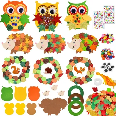Produktbild von Filz Bastelset Herbst 9 Stück Eule Igel Kränze Kreativset für Kinder