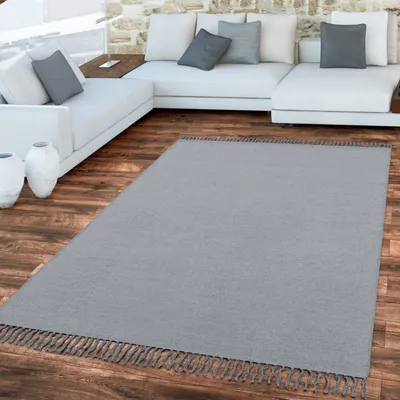 Produktbild von TT Home Wohnzimmer Teppich Flachgewebe Mit Fransen Unifarbenes Design Handgemacht Größe 160x220 cm