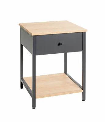 Productafbeelding van HAKU bijzettafel/nachtkastje, antraciet, eikenhout naturel - metaal, spaanplaat, B/H/D: 40x55x40 cm