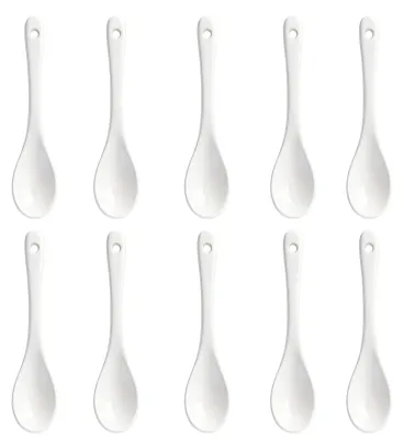 Porzellan-Eierlöffel 13 x 2,5 cm, 10 Stück, weiß