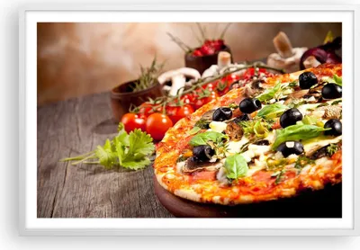 Produktbild von Gerahmtes Poster - Weißer Rahmen - Pizza Essen Italien Tradition - 91,5x61 cm - Wand Bild - Wanddeko - Wandbilder - Wandposter - Bilderrahmen - Bilder - Kunstdruck - Wandbild - P2WAA91x61-2791