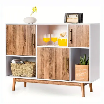 Image de Meuble de rangement - Armoire - Buffet - Meuble TV - Commode - Design moderne - Blanc et naturel - 102 x 33 x 76 cm