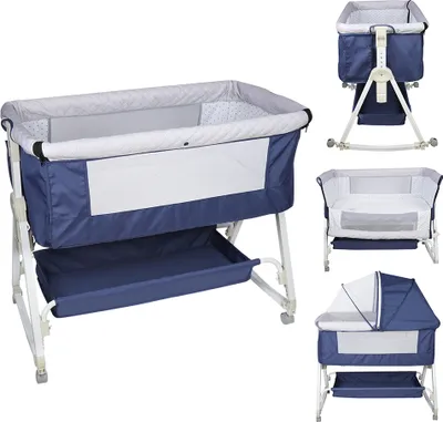 Produktbild von Babybett Beistellbett Schaukelfunktion,6-stufige Höhenverstellung, mit Wickelauflage,Matratze Blau